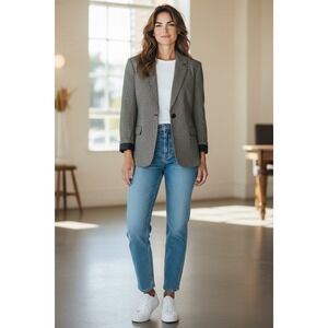 Chadwicks Womens Tweed Blazer Jacket Gray Black Size 14 Single Breasted